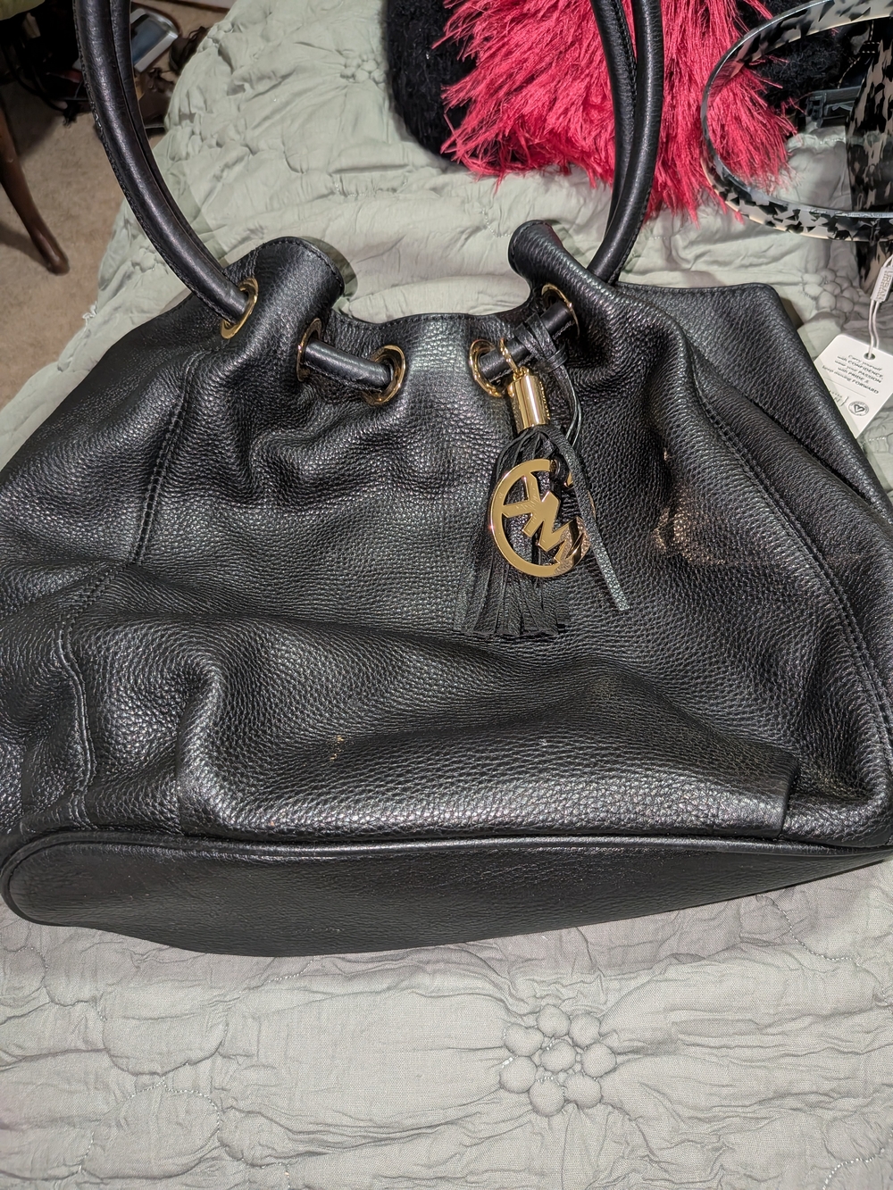 Michael Kors Black Pebbled Leather Drawstring Tote